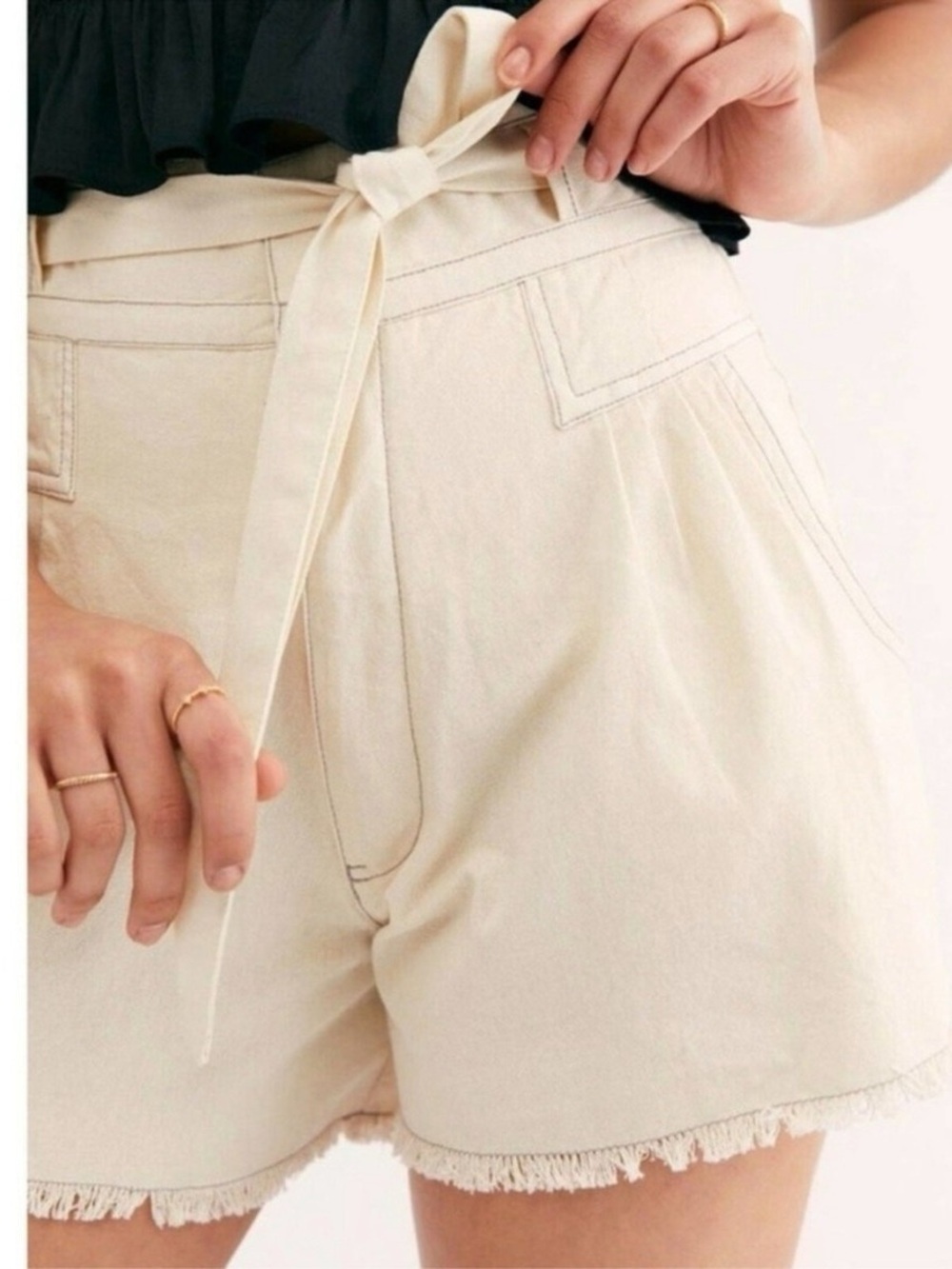 Free People One Penny Shorts Cream 100% Cotton High Rise